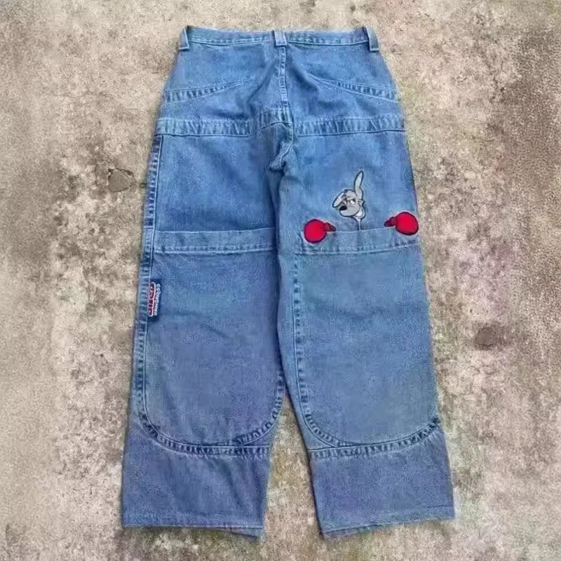 Y2K Jeans da uomo Hip Hop Casual pantaloni larghi in Denim a vita media del fumetto moda stile Chic pantaloni a gamba larga resistenti all'usura quattro stagioni