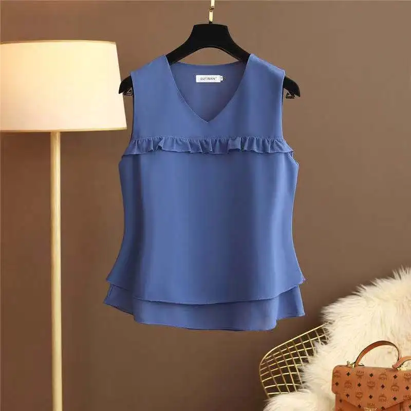 2024 summer new sleeveless halting shirt blouse loose large size fashion brand South Korea chiffon vest blouse blouse blouse