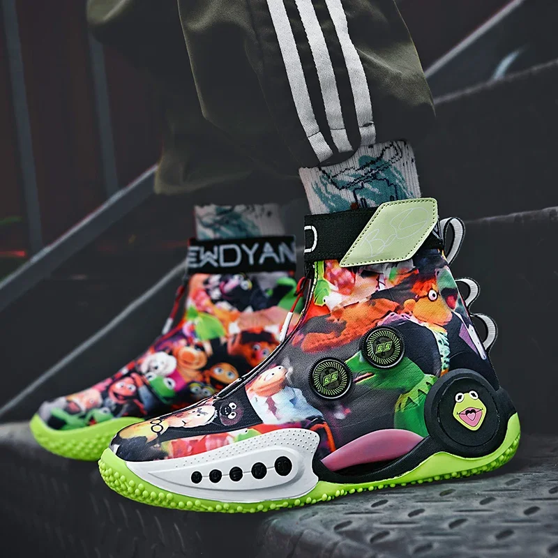 

Basketball shoes high top zipper graffiti wear real combat student net surface breathable cement star sports men's shoes