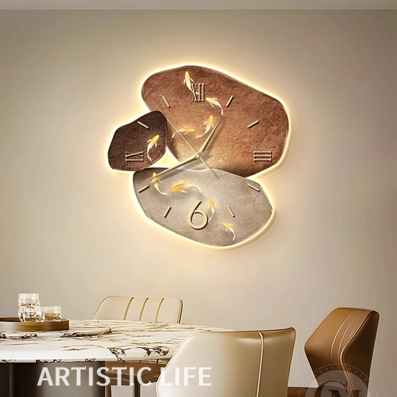 

Minimalist Living Room Wall Clock Nine Fish Graph LED Digital Clock Restaurant Mute Quartz Clock Corridor Mural Watch Home Decor