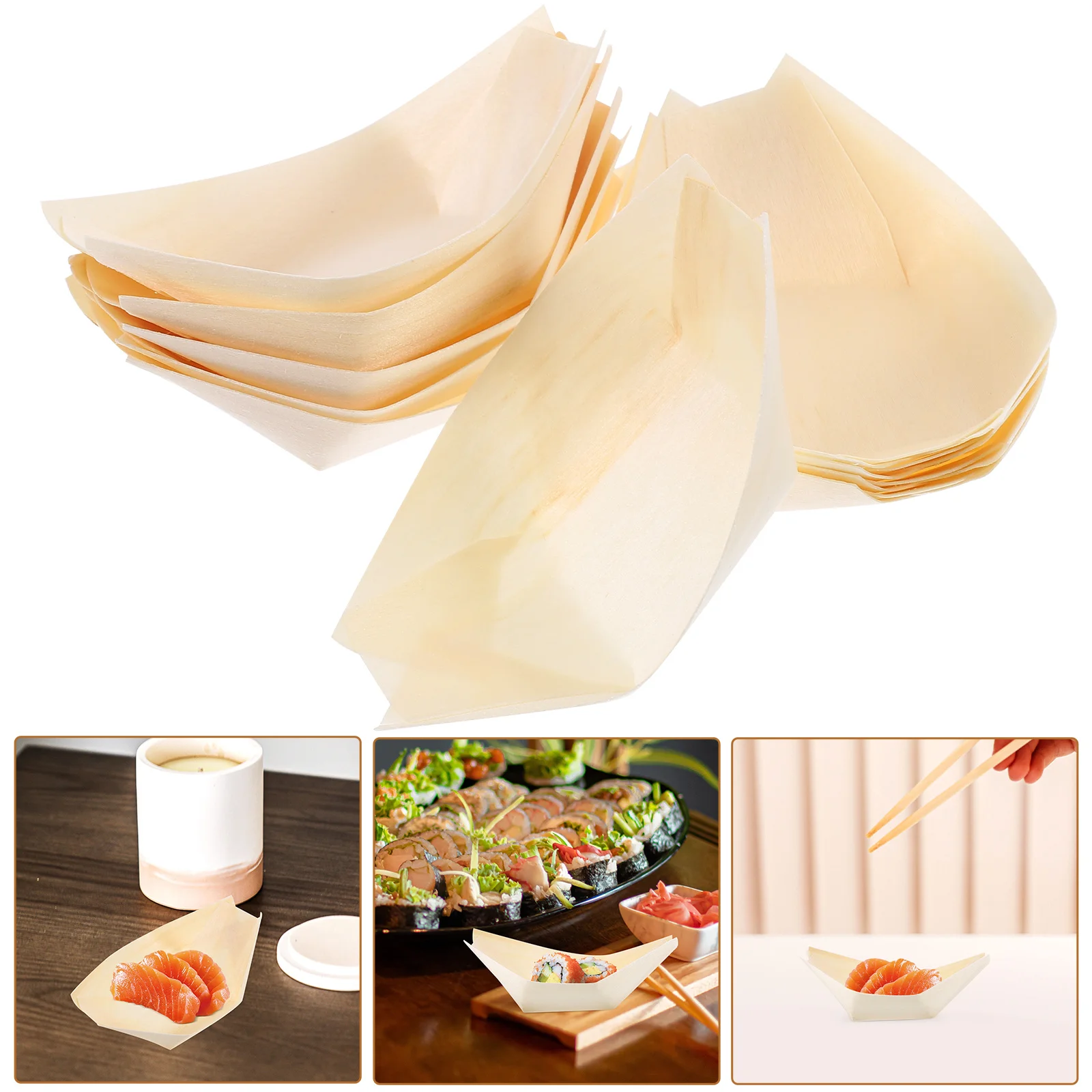 50/100pcs Sushi plate tray shushi Wood Boat Natural bamboo Disposable Kayak Salad Dessert Pine cake Boat Snack Bowl mat sushi