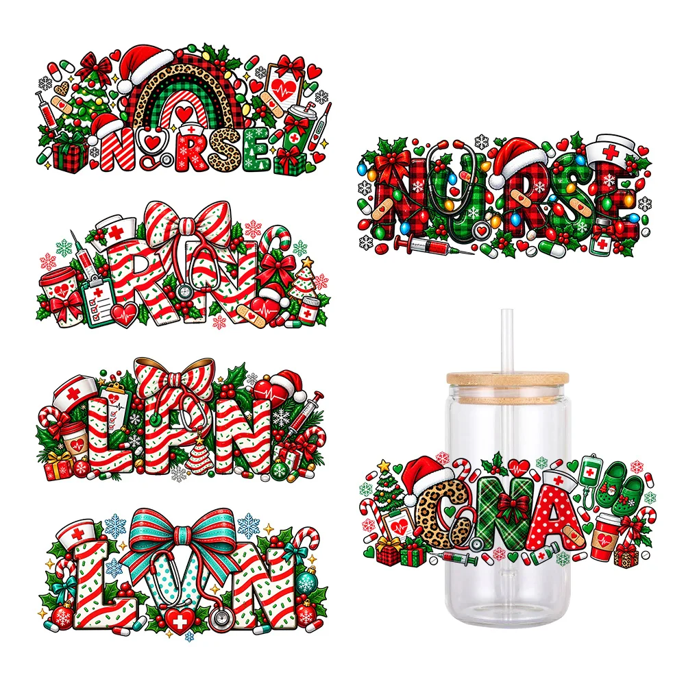11x24cm Nurse Medical Christmas CRN LPN UV DTF Wraps Sticker DIY For 16oz Glass Cup Waterproof Decals Phone Case Girls Sticker