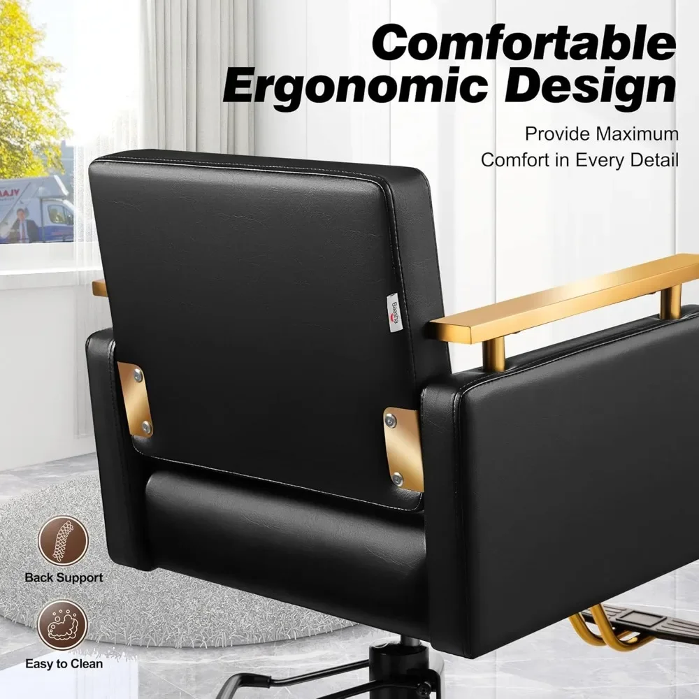 Silla de salón negra y dorada, cómoda silla de peluquería para estilista, silla de salón premium para estilista con 360 ° Giratorio