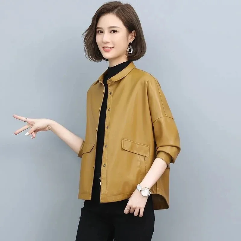 Women Leather Jacket New Female Spring Autumn Large Size Coats Female Leather Overcoat PU Leather Jacket JJ239