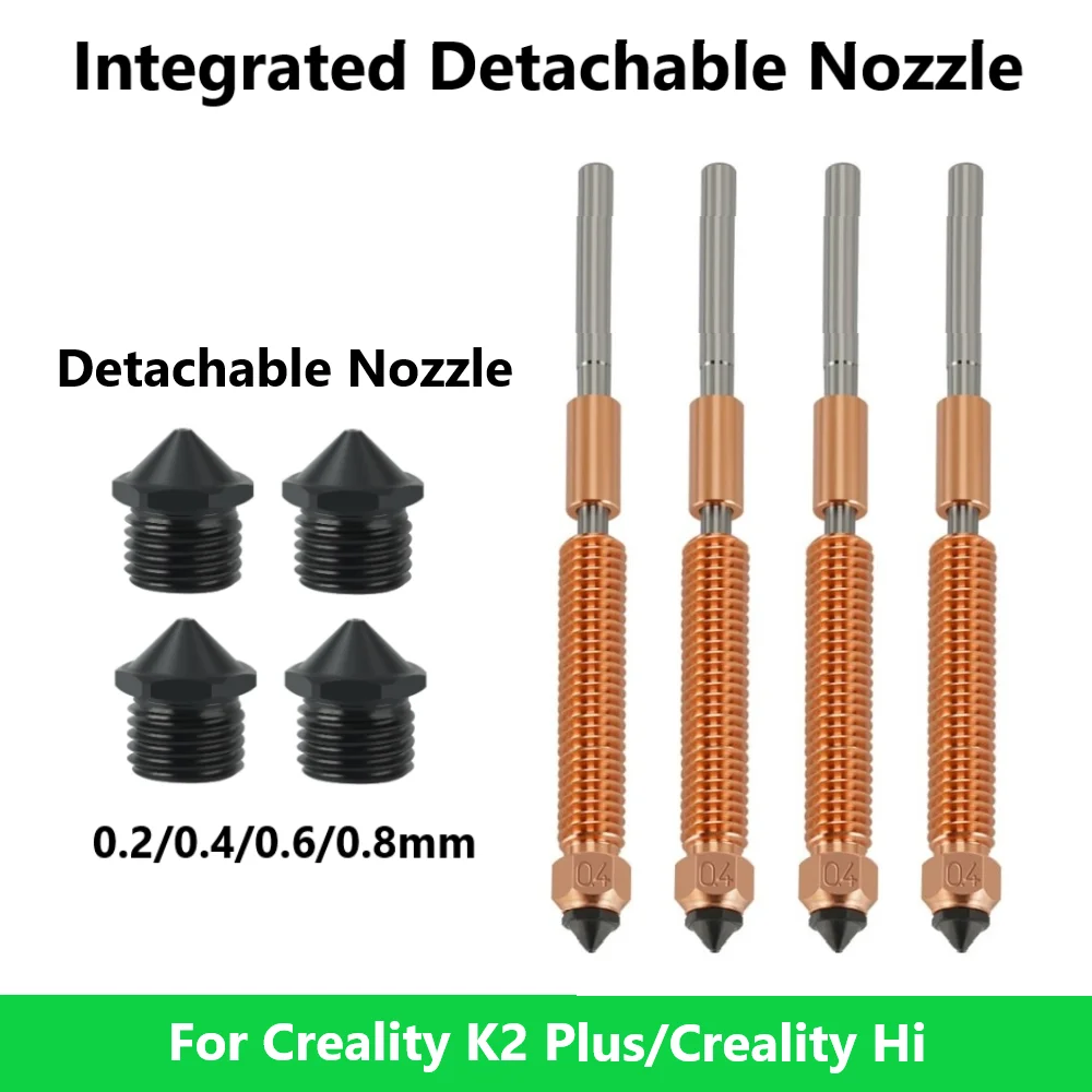 For Creality K2 Plus/Hi Detachable Nozzle Hardened Steel Nozzle High-speed Printing 0.2/0.4/0.6/0.8mm 3D Printer Accessories