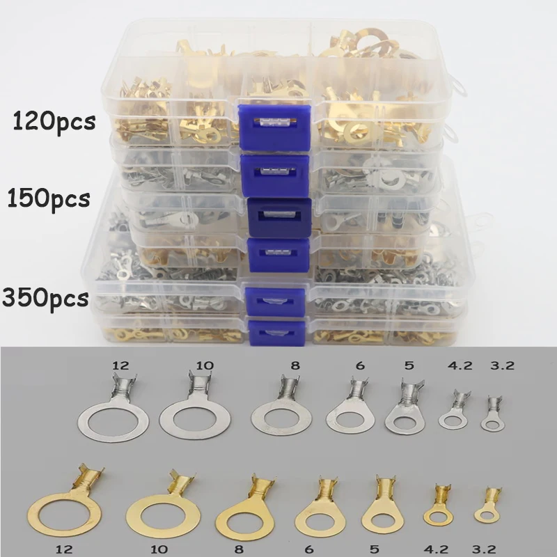 120/150pcs/set Round Terminal Block DJ431O-type Lugs Terminals Cold-Pressed Connector Copper Tab Wiring Nose Combination Set New