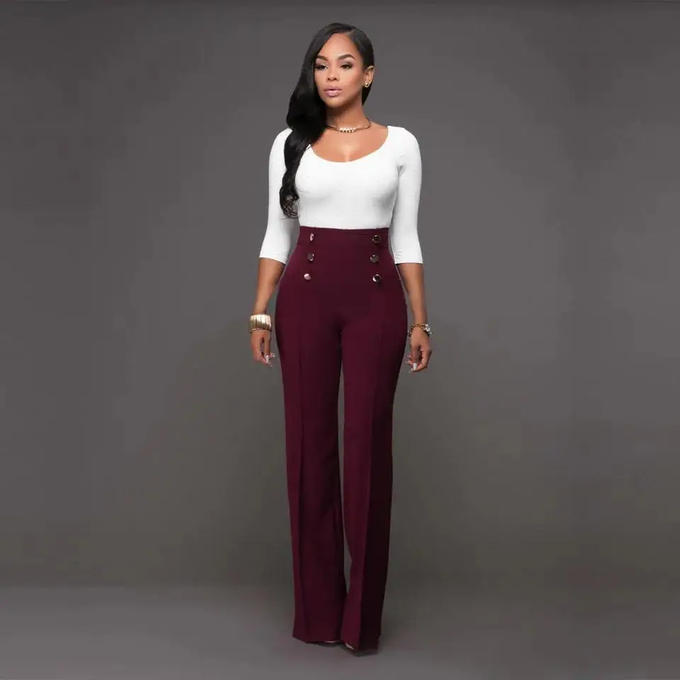 Floor Length Pants Women Solid Button Flare Pant Solid Basics Casual Spliced High Waist Trousers Streetwear Summer 2025