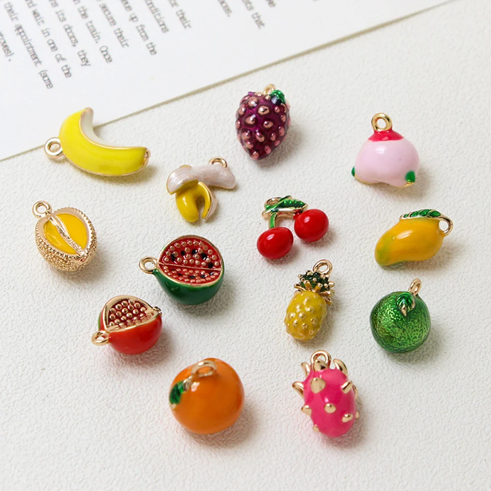 10pcs/ Set Mini fruit grape peach pomegranate banana cherry pendant DIY earrings bracelet necklace making accessories