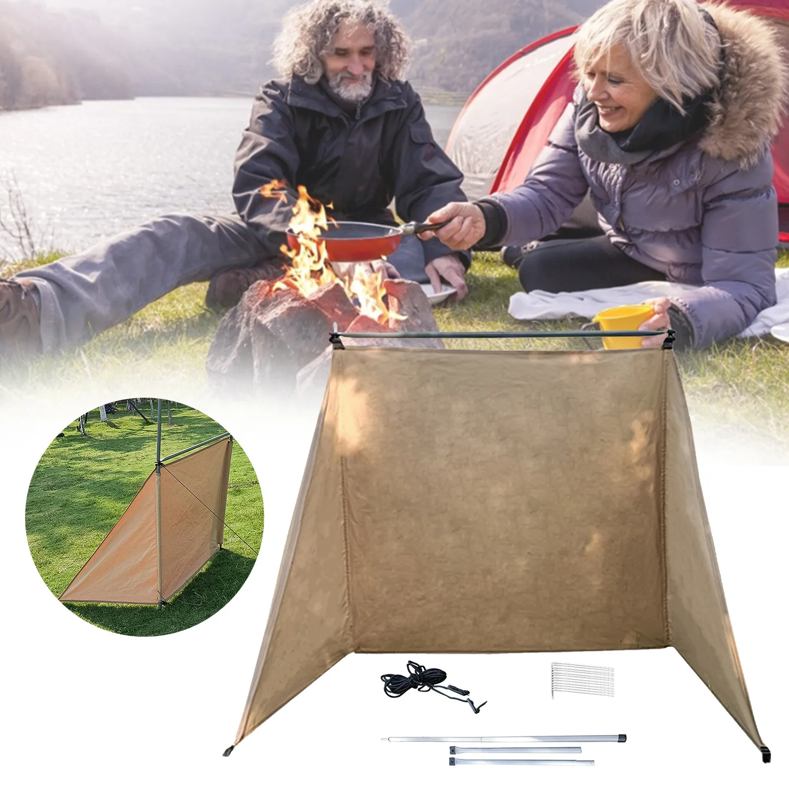 Outdoor Campfire Windshield Canvas Windbreak Camping Windscreen Portable Beach Windshield Shelter Partition Wall Windproof Array