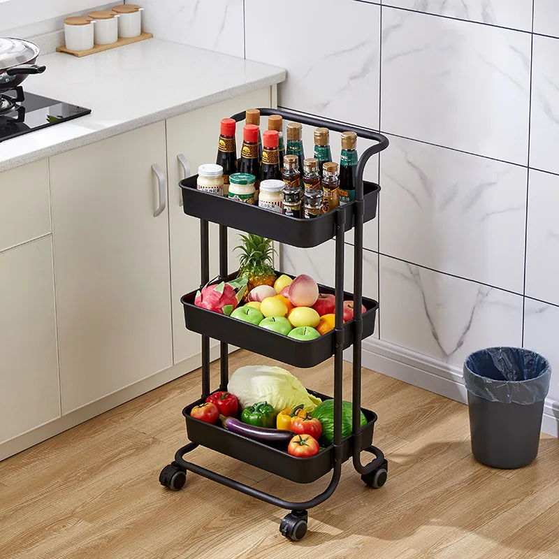 Household kitchen movable small cart storage rack baby supplies bedroom iron storage rack living room snack rack