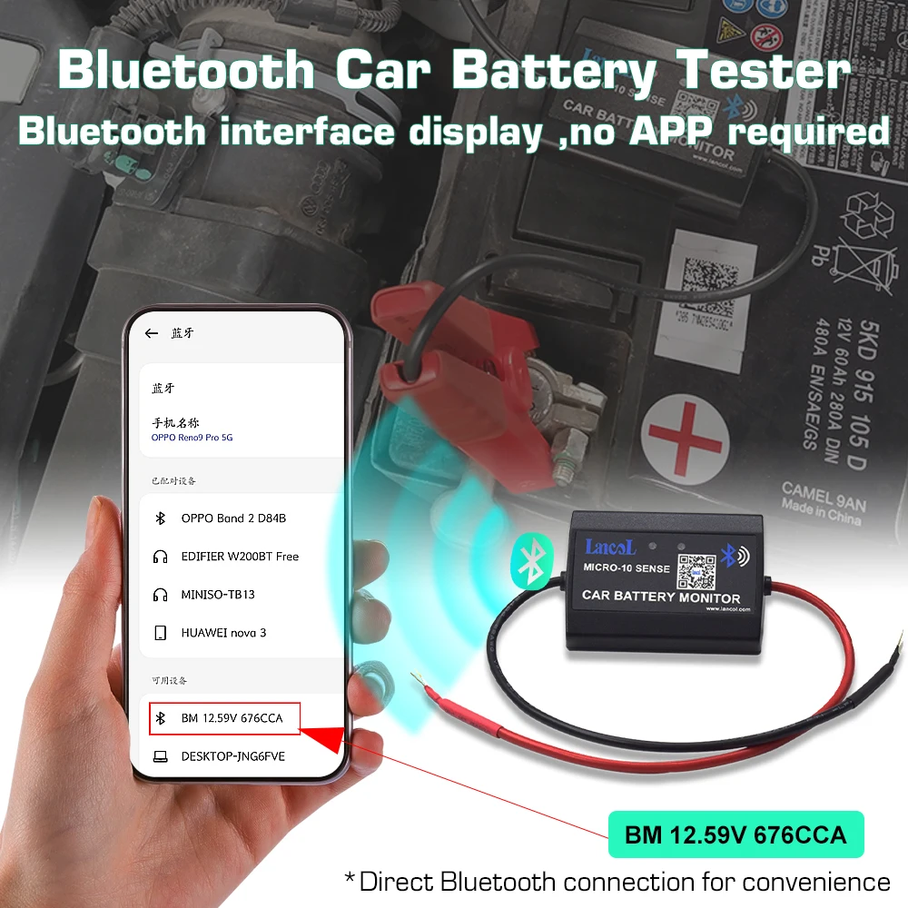 Lancol New MICRO10E Car Battery Monitor 12V Battery Health Monitoring Wireless Bluetooth For Android NO APP Battery Tester Tool