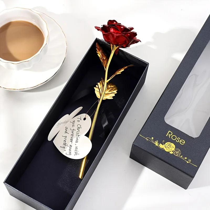 1 Stück ewige goldene Rosen-Geschenkbox zum Valentinstag, dauerhaftes Andenken-Geschenk für Freundin, Ehefrau, Jahrestag, Blumen