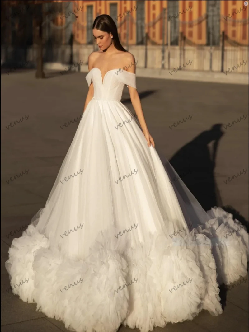 

Customized Wedding Dresses Pretty Bridal Gowns Tulle Tiered Off The Shoulder Robes For Formal Party Gorgeous Vestidos De Novia