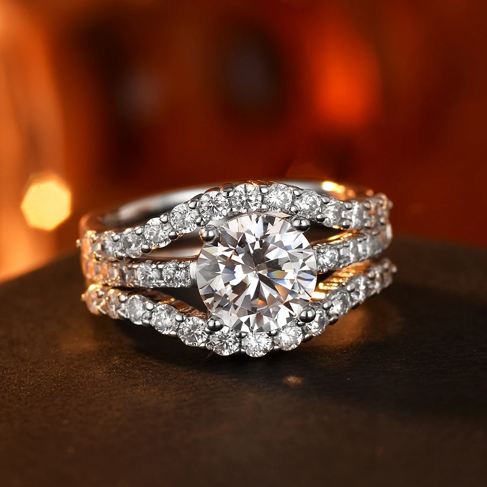 

925 Sterling Silver Ladies Engagement Ring, 3Pc Design, Separate Wear, 5A CZ Stones, Perfect for Daily, Wedding