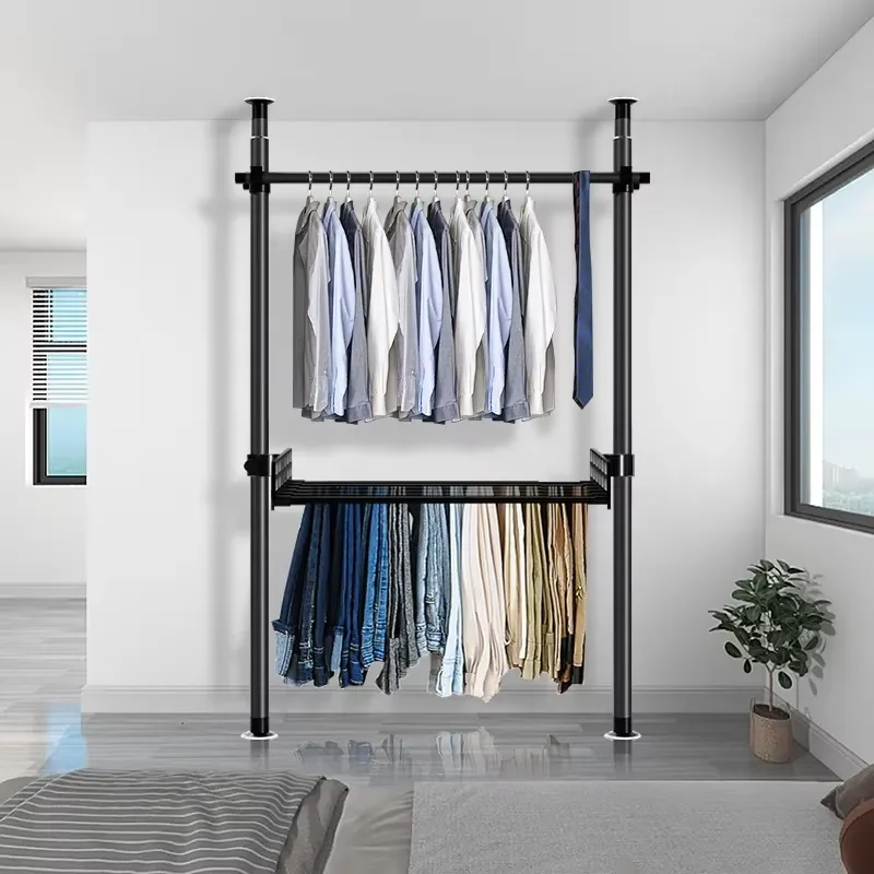 Portable Metal Standing Clothes Hanger White Household Balcony Drying Rack for Bedroom Indoor Garment Storage Organizer Tool