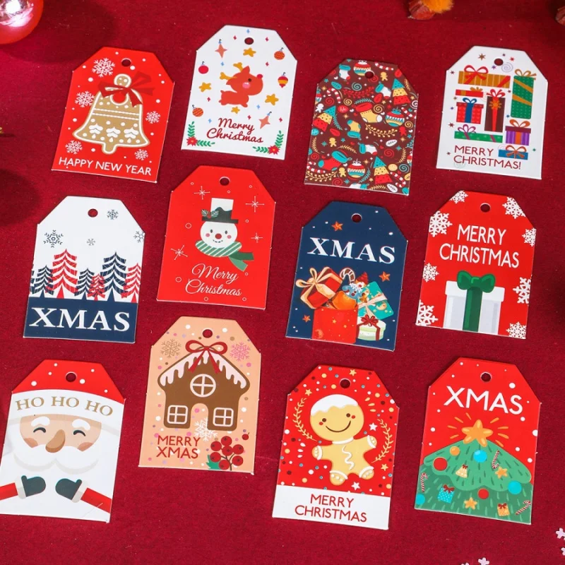 48 pièces/paquet décoration de noël père noël pain d'épice homme étiquette carte de voeux de noël boîte-cadeau emballage sac décoration étiquette Wis
