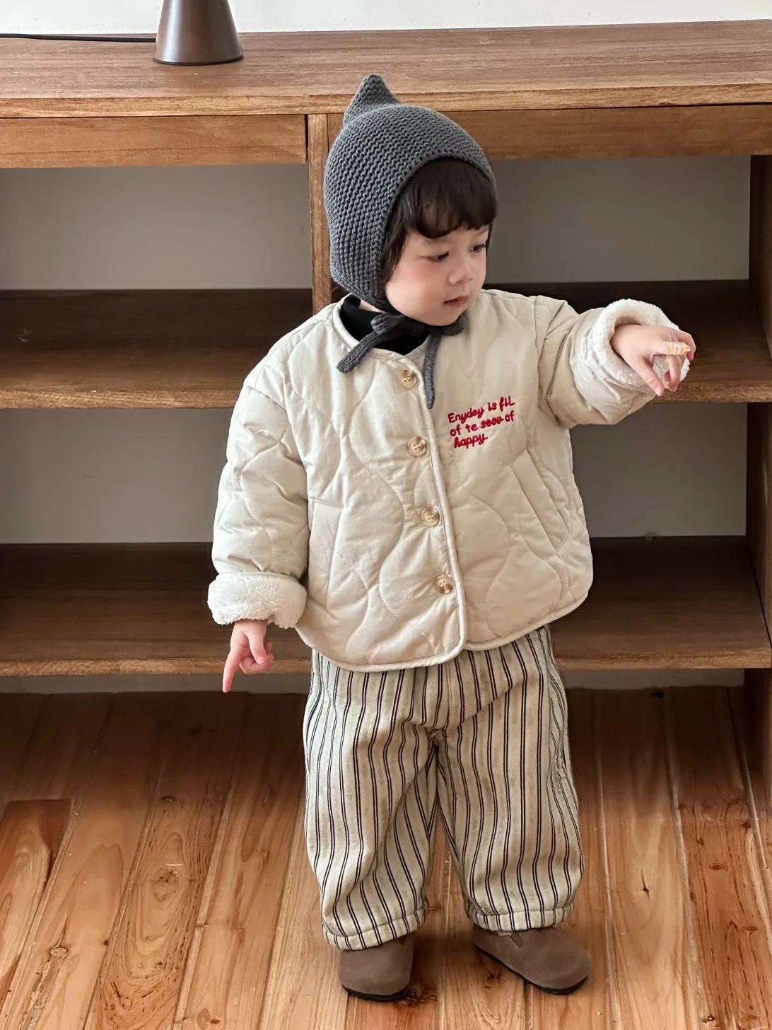 Boys Girls Casual Letter Coat Kids Warm Jacket Baby Clothes 2025 Winter New Children Long Sleeve Warm Coat Plus Velvet Thick