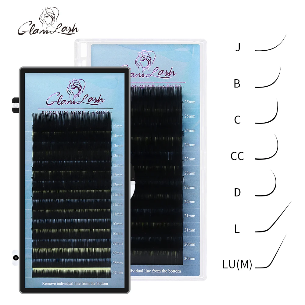 GLAMLASH مزيج 7 ~ 15/15-20/20-25 مللي متر اليدوية الكورية Pbt J/B/C/D/L/LU(M) CURL رمش تمديد الطبيعية لينة فو المنك لاش