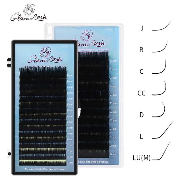 GLAMLASH Mix 7 ~ 15/15-20/20-25mm ręcznie robione koreańskie Pbt J/B/C/D/L/LU(M) CURL przedłużanie rzęs naturalne miękkie sztuczne rzęsy z norek