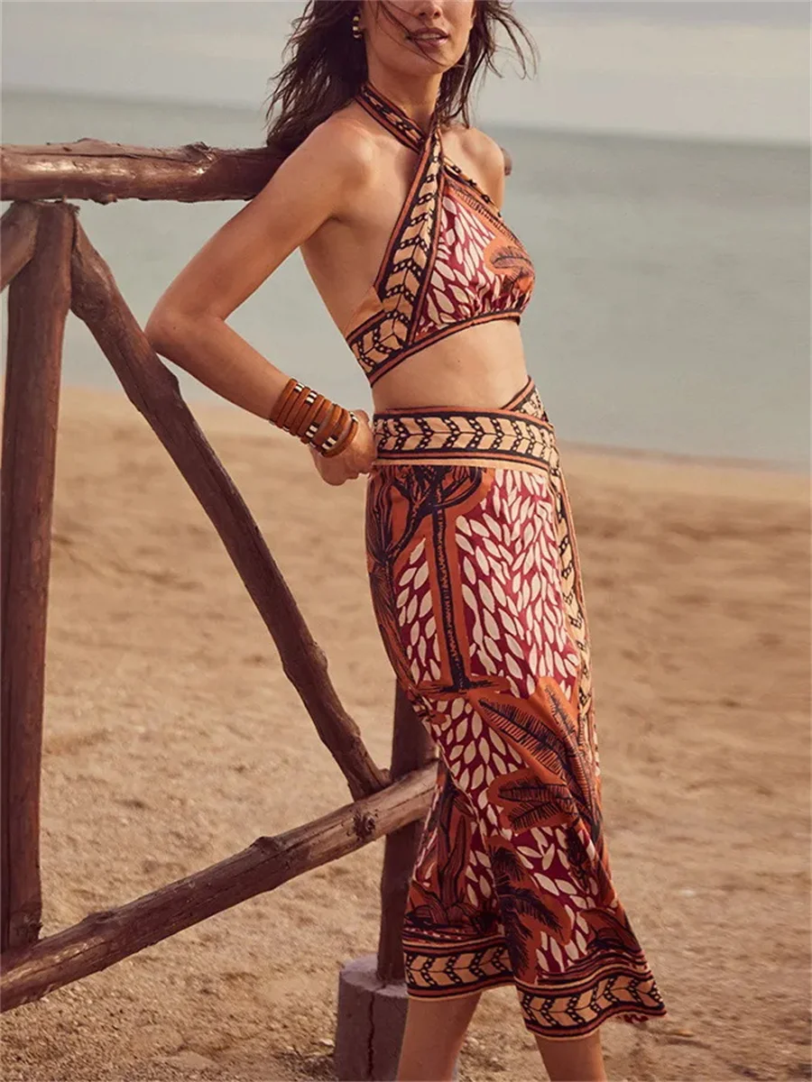 

Melphieer Swim Vacay Vintage 3 PCS Swimsuit Set Skirt Women Crisscross Neck Tie Side Swimwear 2025 Bikini Swimming Bathing Suits