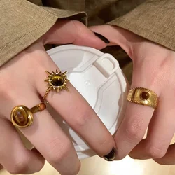 1Pcs Golden Tiger Eye Stone Rings for Women 2025 New Fashion Jewelry Party Decor Birthday Gifts