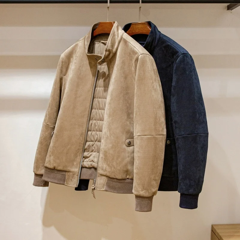 

Мужская повседневная хлопковая куртка из композитной замши и хлопка-полиэстера с воротником-стойкой на осень и зиму