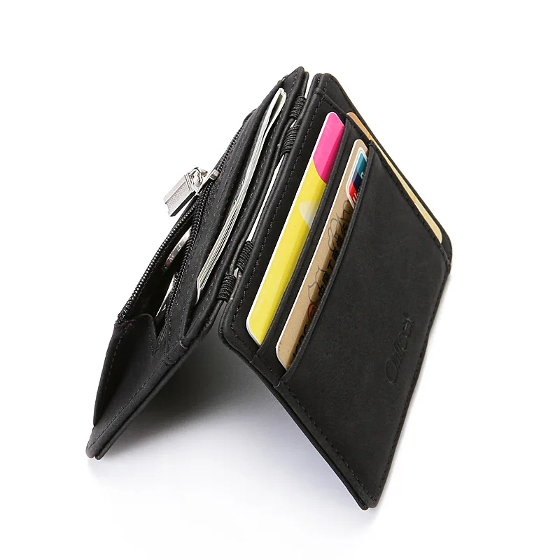 Mini Men Card Holder Wallets Zipper Coin Pocket Slim Magic Male Wallet Quality PU Leather Credit Bank Card Case Small Men Purses