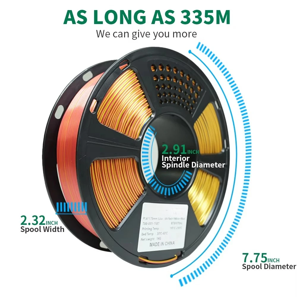 10 kg 1 kg/Spule, dreifarbiges Seiden-PLA-Filament, 1,75 mm, 3D-Drucker-Filament, drei Farben, allmähliche Änderung, Seidenstruktur, PLA-Filament
