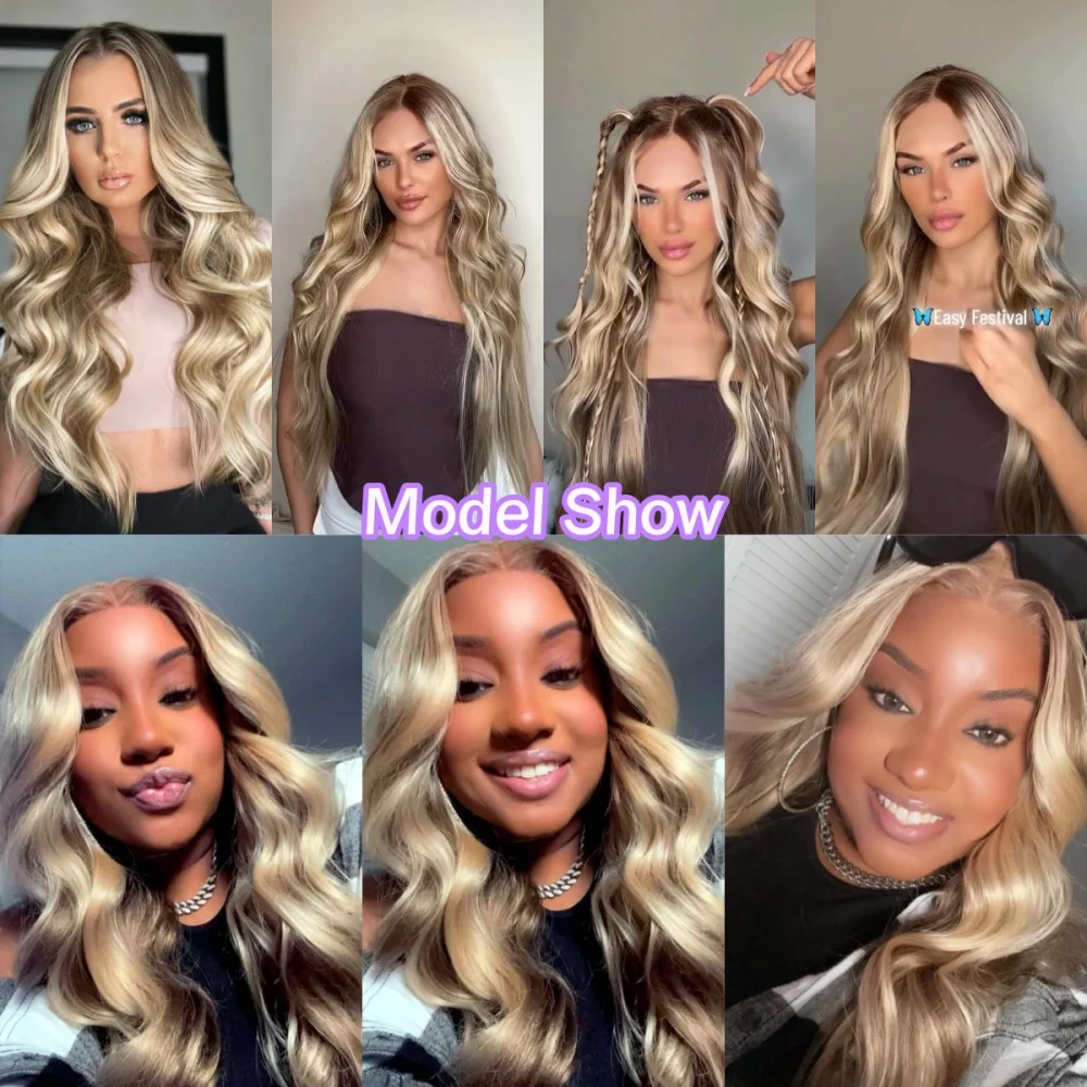 Body Wave Ombre Blonde Lace Front Wigs for Women 613 Highlight Balayage Synthetic Wigs with Baby Hair Pre plucked Frontal