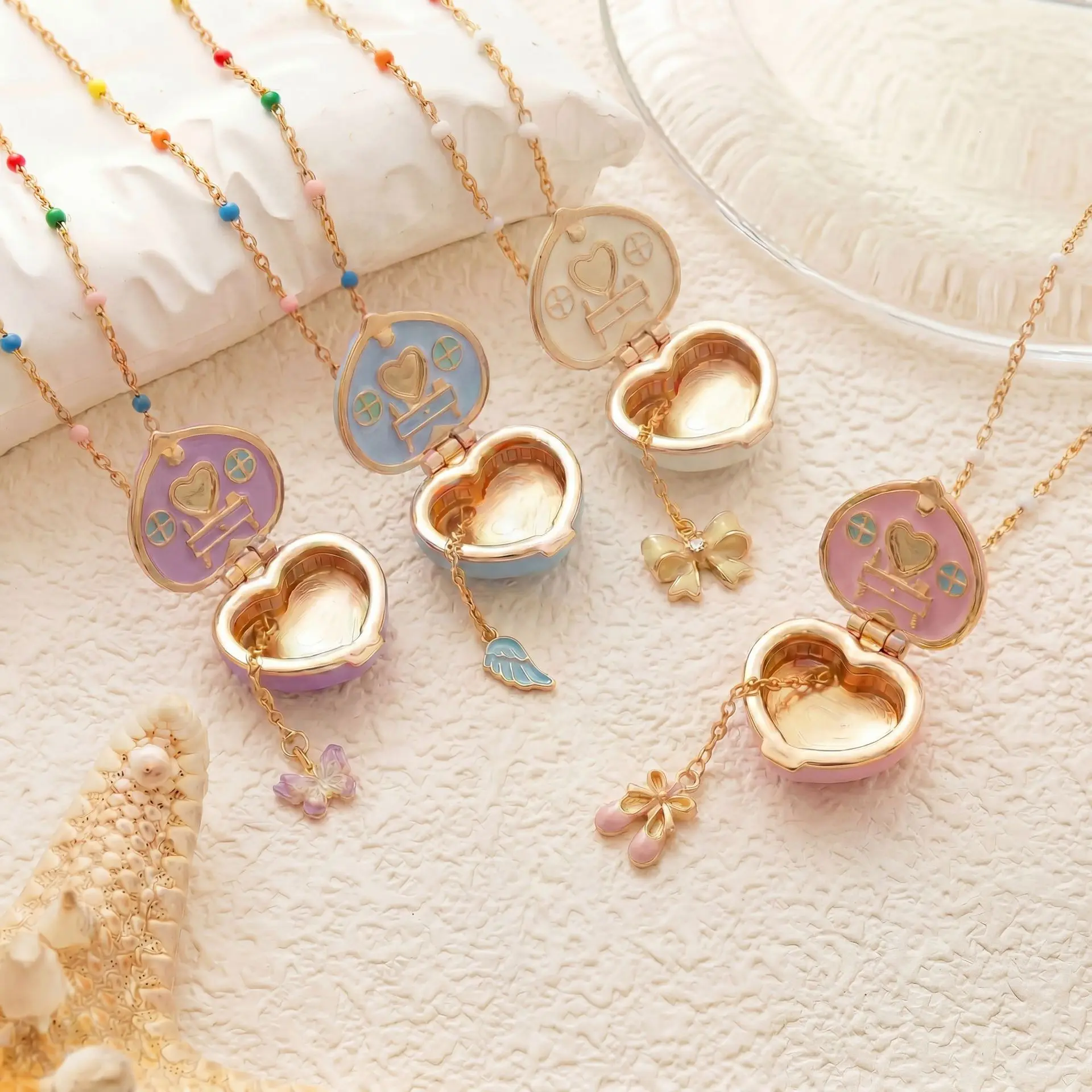 Colors Gold Opening Closing Phase Box Jewelry Pendant Necklace For Women's Pentagram Cloud Cute Interesting Design Gift Necklace view 3