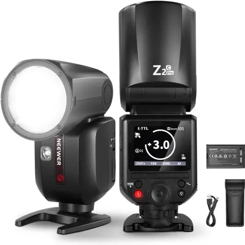 NEEWER Z2 PRO 2.4G TTL Round Head Flash Speedlite Wireless Compatible with Godox TTL/M TCM Switch for Nikon/Sony/Canon Cameras