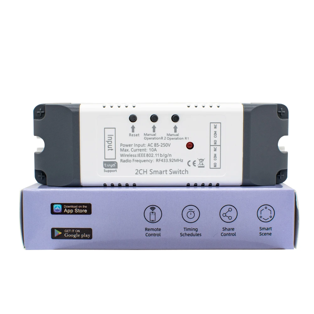 Tuya 2 Channel Smart Wifi Electric Linear Actuator Motor Controller,AC DC 12V 24V 110V 220V Switch,RF433 Remote,2CH Pulse Relay