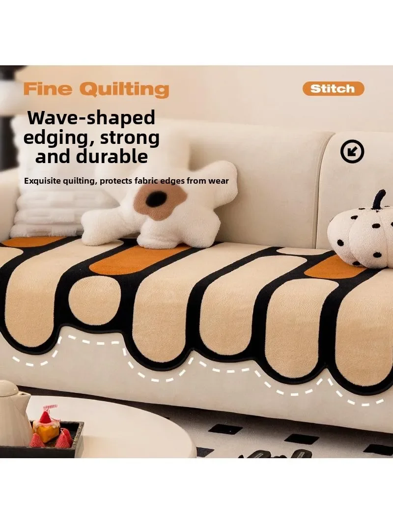 Thickened Flocking Sofa Cushion Anti-Slip Simple Style Four Season Dopamine Sofa Cover Cloth High-End Sofa Set Home Decor