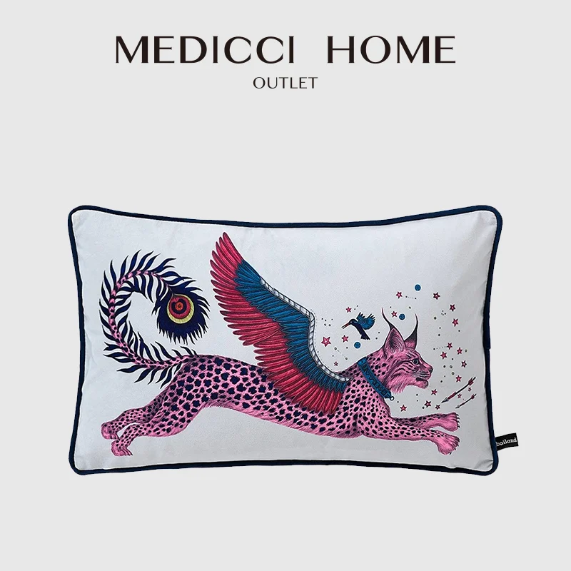 Medicci Home Lynx Luxury Velvet Bolster Cushion Cover Ancient Rock Paintings And Mythology Inspired Lumbar Pillow Case 30x50cm