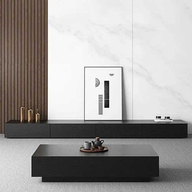 

For Living room household floor to ceiling black TV cabinet coffee table combination modern and minimalist new light luxury