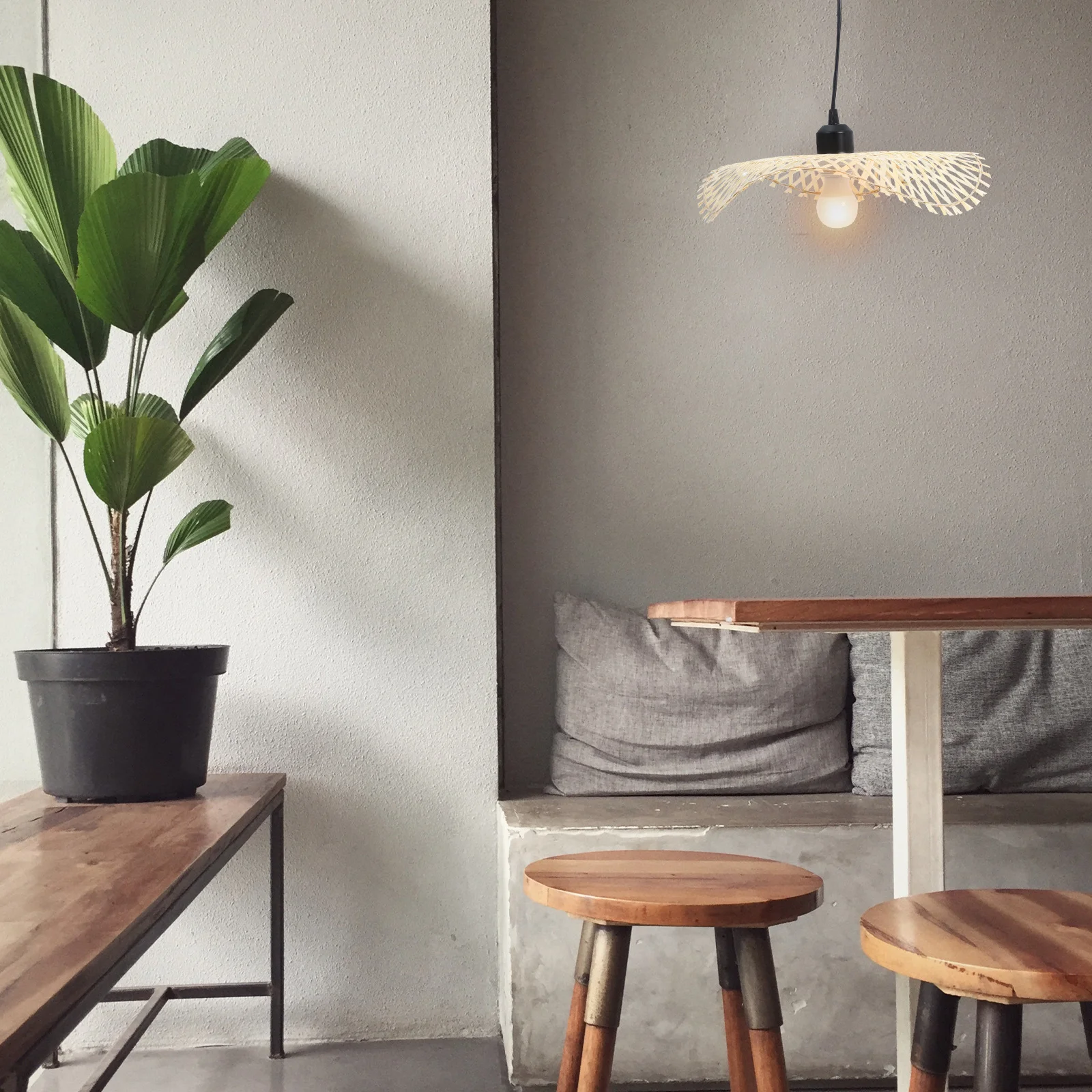 

1Pcs Rattan Craft Pendnat Lamp Khaki Zen Style Indoor Ceiling Light Simple Hanging Light Decor for Home Coffee Shop Bar