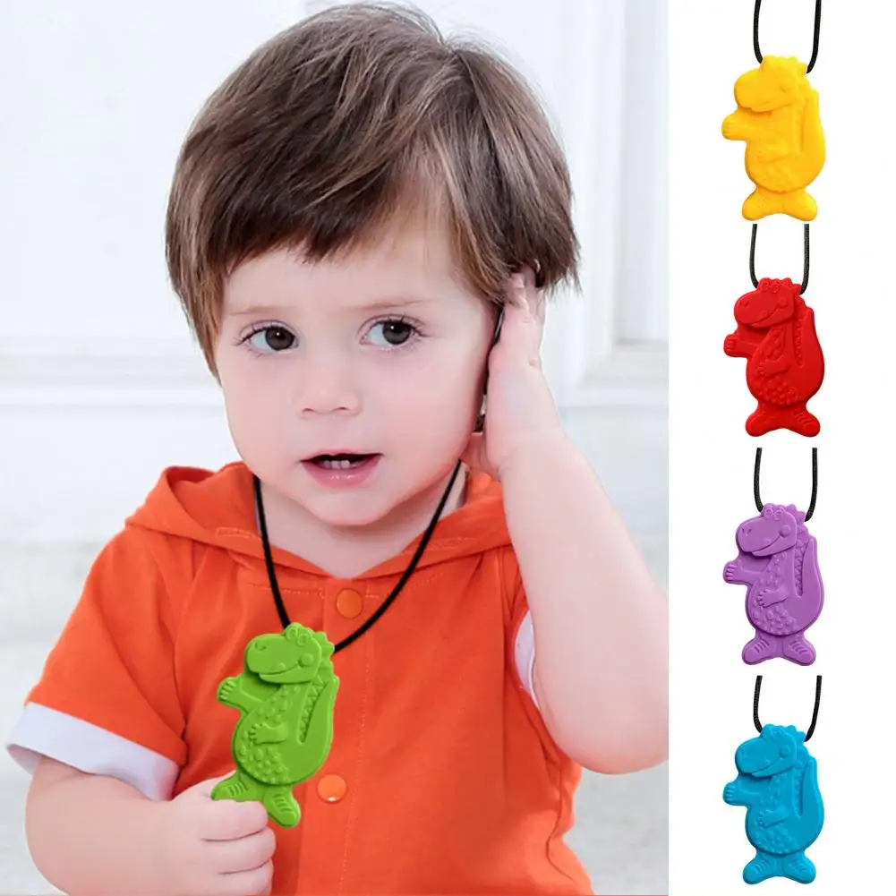 Toddler Silicone Teether Cartoon Shape Solid Color Sensory Chewy Pendant Baby Dinosaur Appearance Teether Pendant