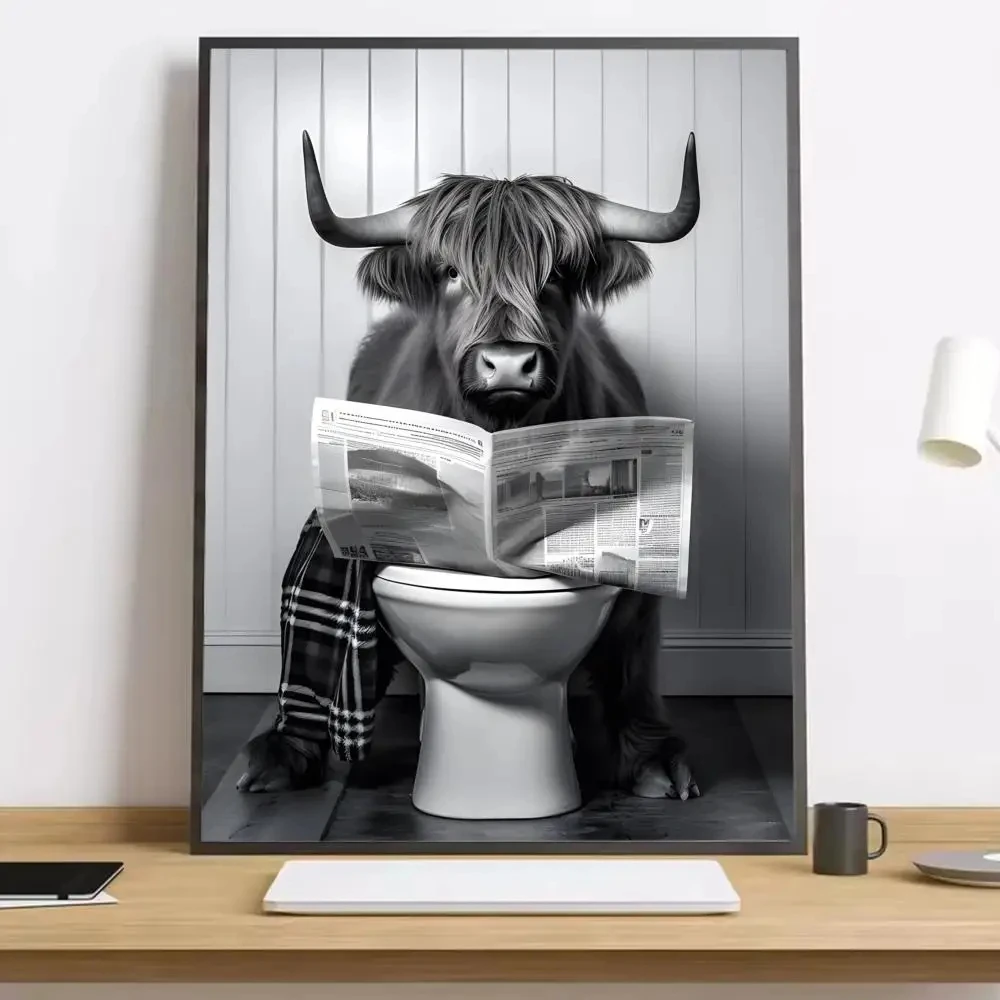 

Animal Funny Bathroom Humorous Canvas Painting Black and White Art Prints Canvas Poster Living Room Bedroom Aesthetic Decoration