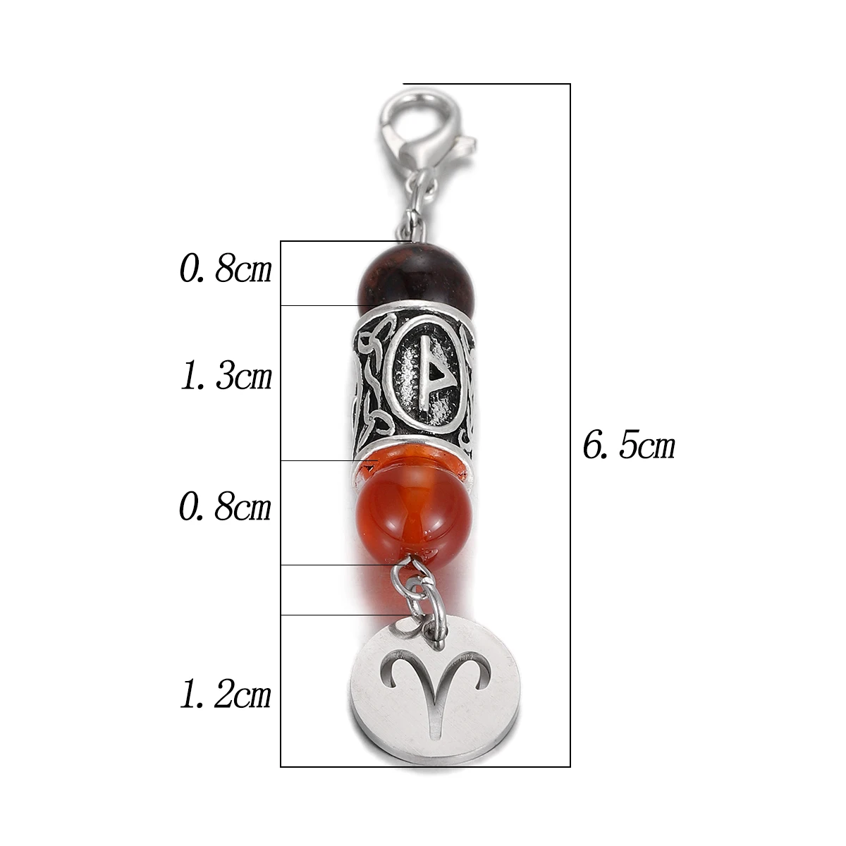 New Natural Stone 12 Zodiac Rune Keychain Silver Color Carved Round Pendants KeyRing for Women Men Birthday Gift