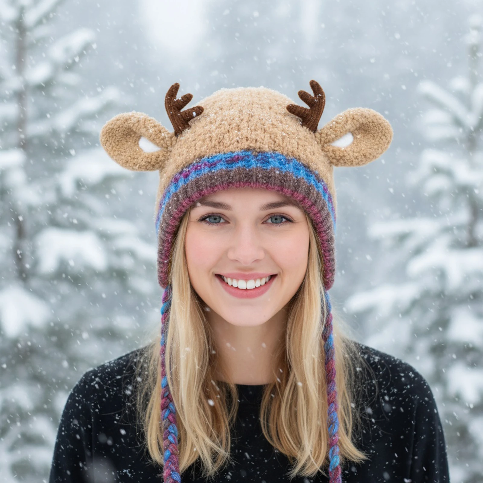 2 في 1 الغزلان تخزين قبعة يندبروف عيد الميلاد قرن الوعل قبعة طوي احتفالي الدافئة غطاء للأذن قبعة المرأة الخريف الشتاء حقيبة يد #4