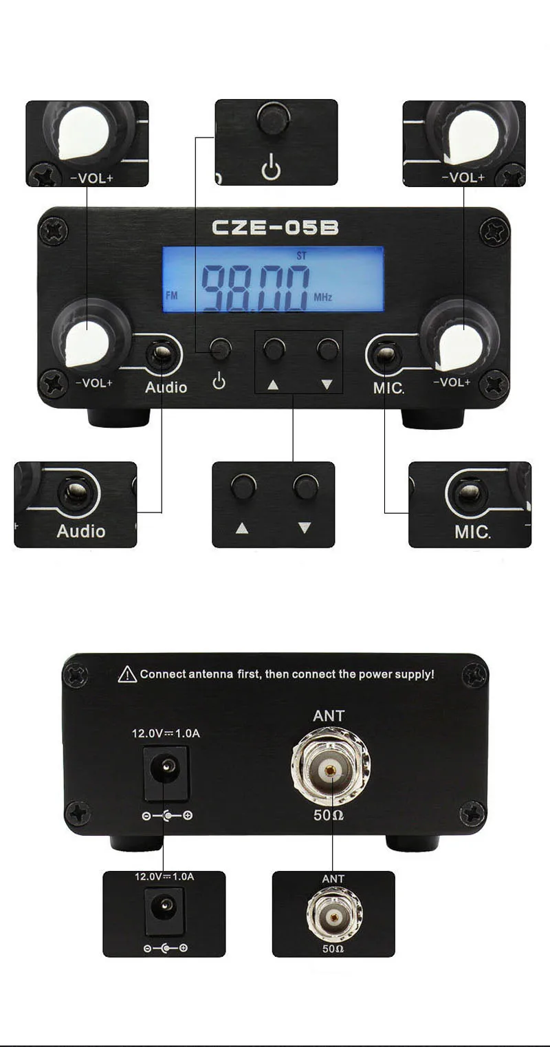 CZE-05B FM-zender 0,5 W Radio-uitzending Over-the-air PLL Stereo Exciter Audioversterker voor kerk, auto, gemeenschap