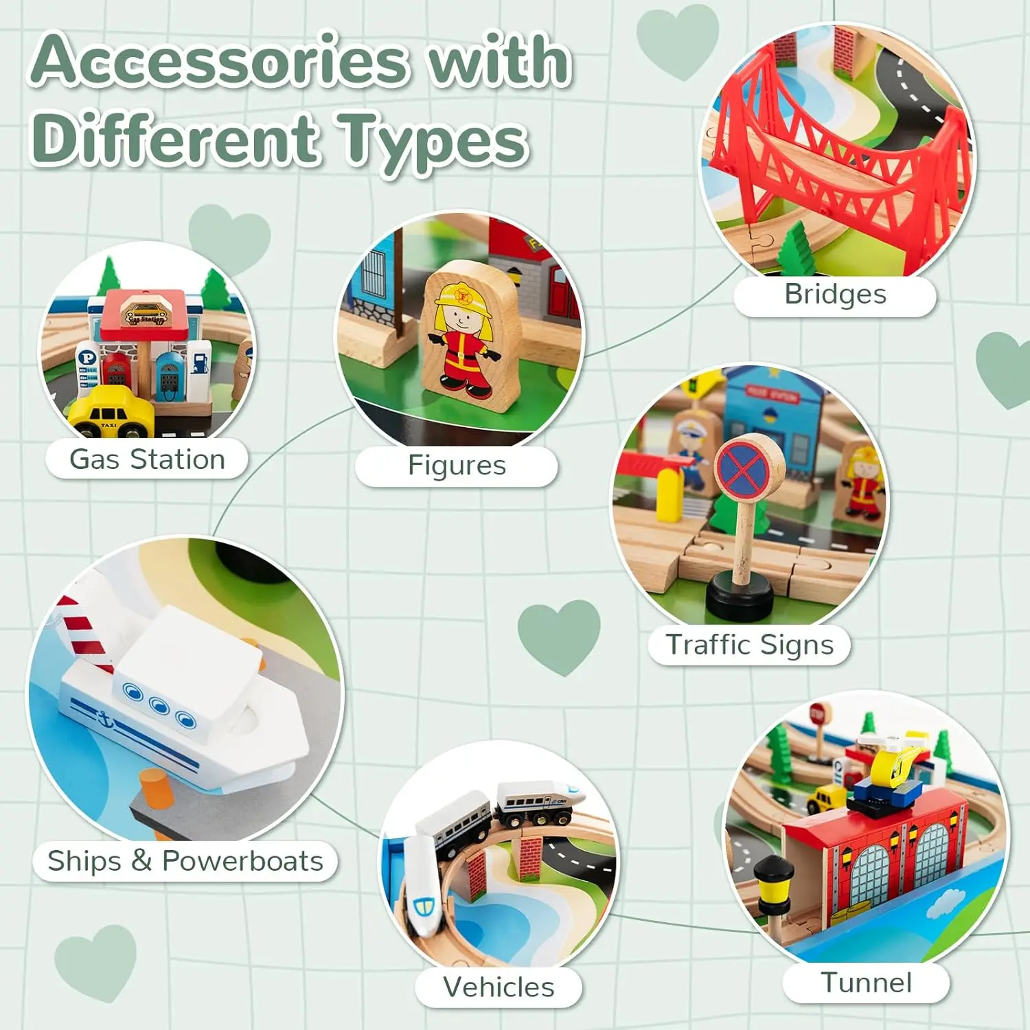 Meja Kereta Api, 80 Buah Mainan Aktivitas Anak dari Kayu dengan Meja yang Dapat Dilepas dan Dibalik, Rel, Kereta Api, Kota