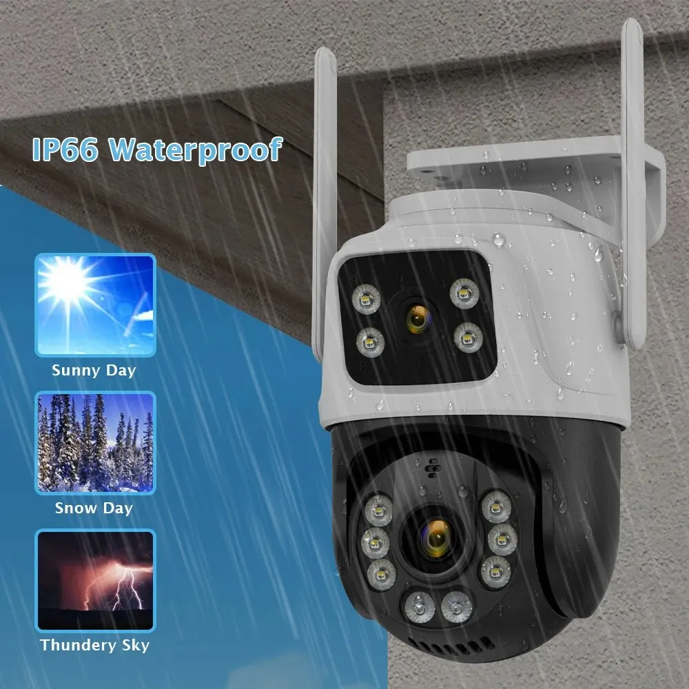 Dual Lens 360° Wifi Camera IP66 Security Protection 8MP 4K Wireless Outdoor Human Detection ICSEE Video Surveillance PTZ