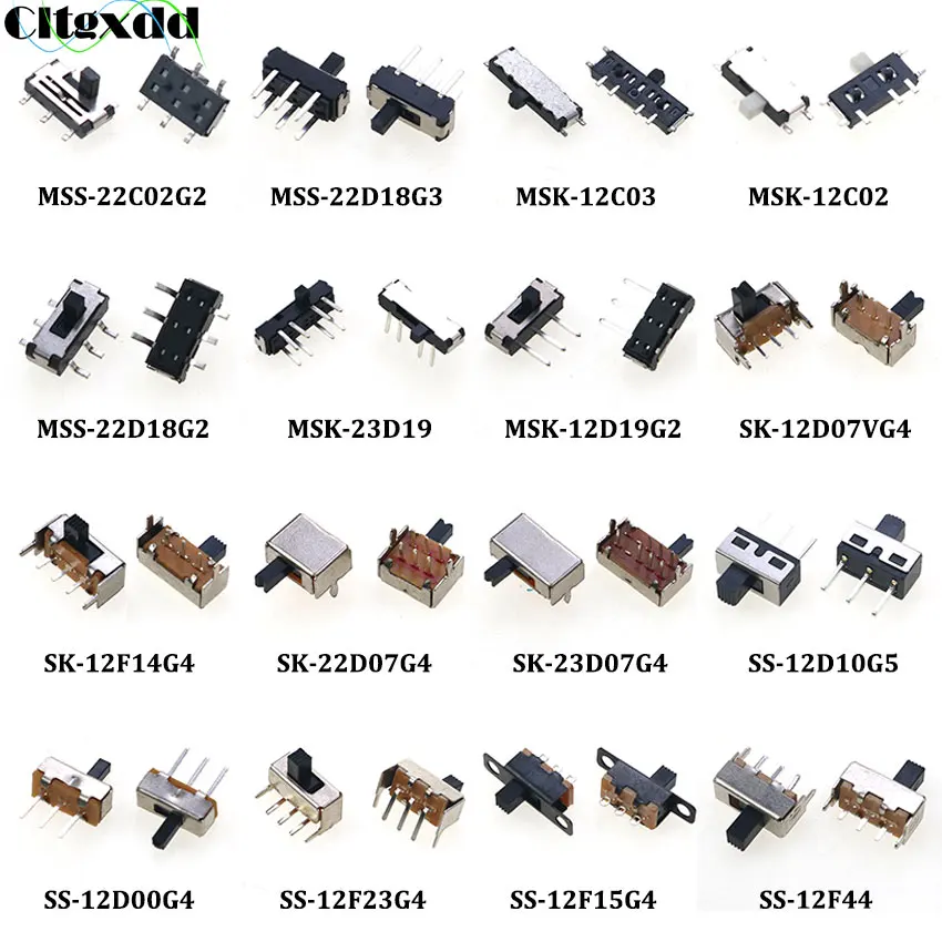 10pcs Toggle Switch Single and Double Row In-line Horizontal Small Micro Power Switch Sliding Position Fluctuation 2Gear / 3Gear