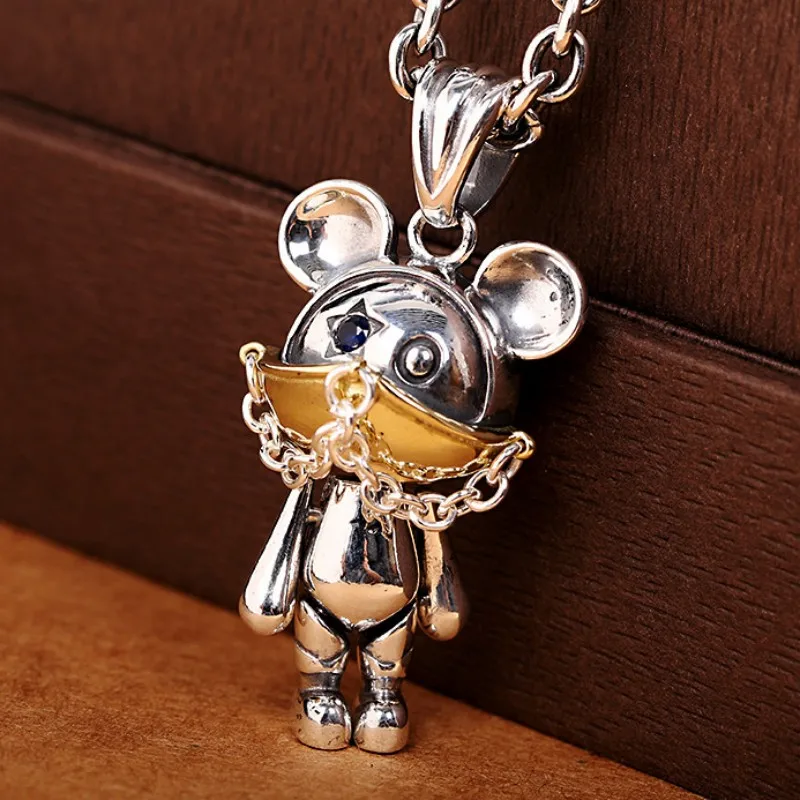 BOCAI Trendy S925 Sterling Silver Charm Pendants Simple Mask Little Bear Christmas Argentum Amulet Jewelry for Women Men