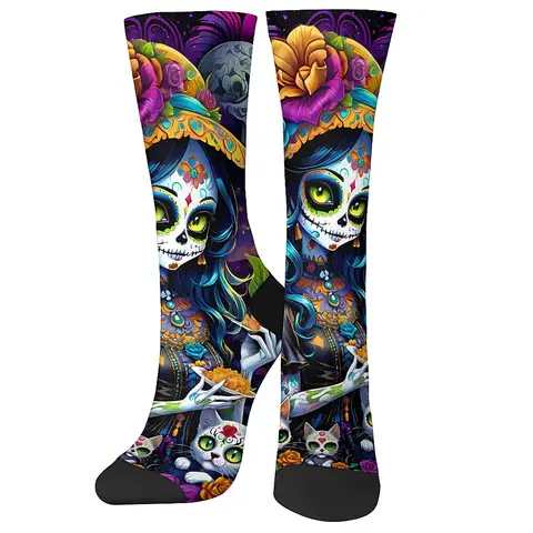 Day of the Dead theme novelty interesting men's socks, comfortable and breathable, athleisure hip hop, retro style, ideal gift