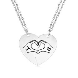 2 Pcs/Set Hand Heart Gesture Couple Necklace Stainless Steel I Love You Matching Necklace Singer Jewelry