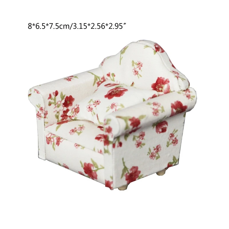 Mini canapé en bois pour enfants, fauteuil, jouet floral, coussin pour beurre, meubles de maison, accessoire de jeu, 1/12