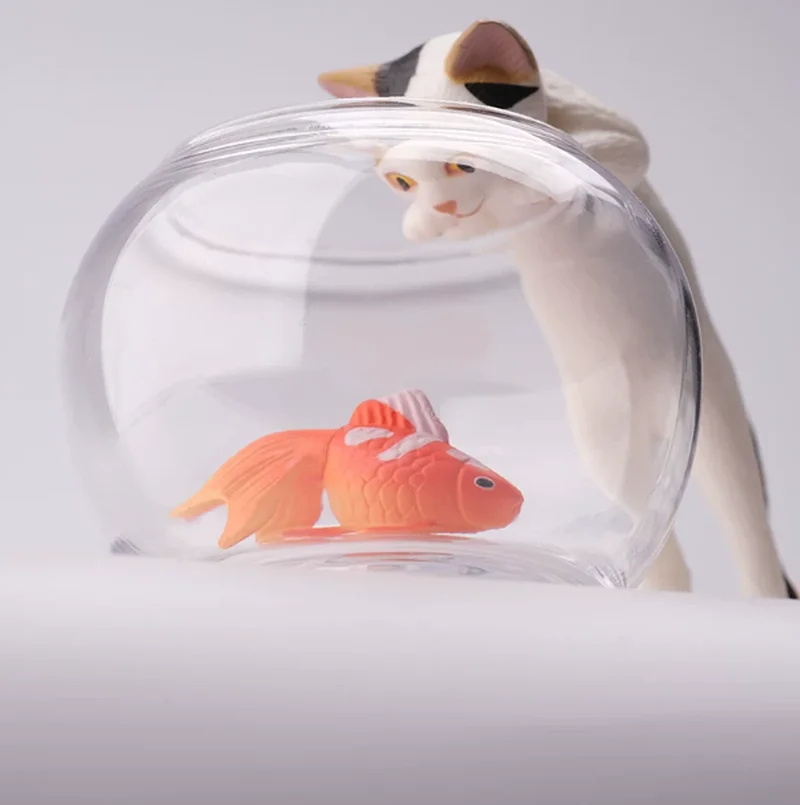

New See Goldfish Cat Blind Box Catch Fish Three Flower Cat Black Cat Action Figure Trendy Toys Desktop Decoration Surprise Gifts