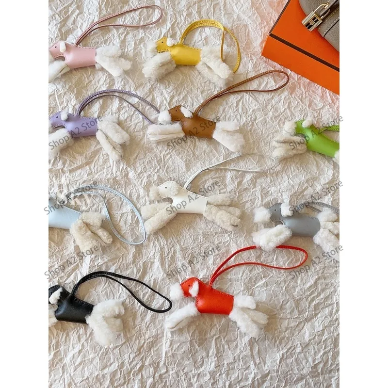 Wool sheepskin cute little dog bag pendant plush car hanging women's bag accessories car interior hanging fashionable key hangi view 6